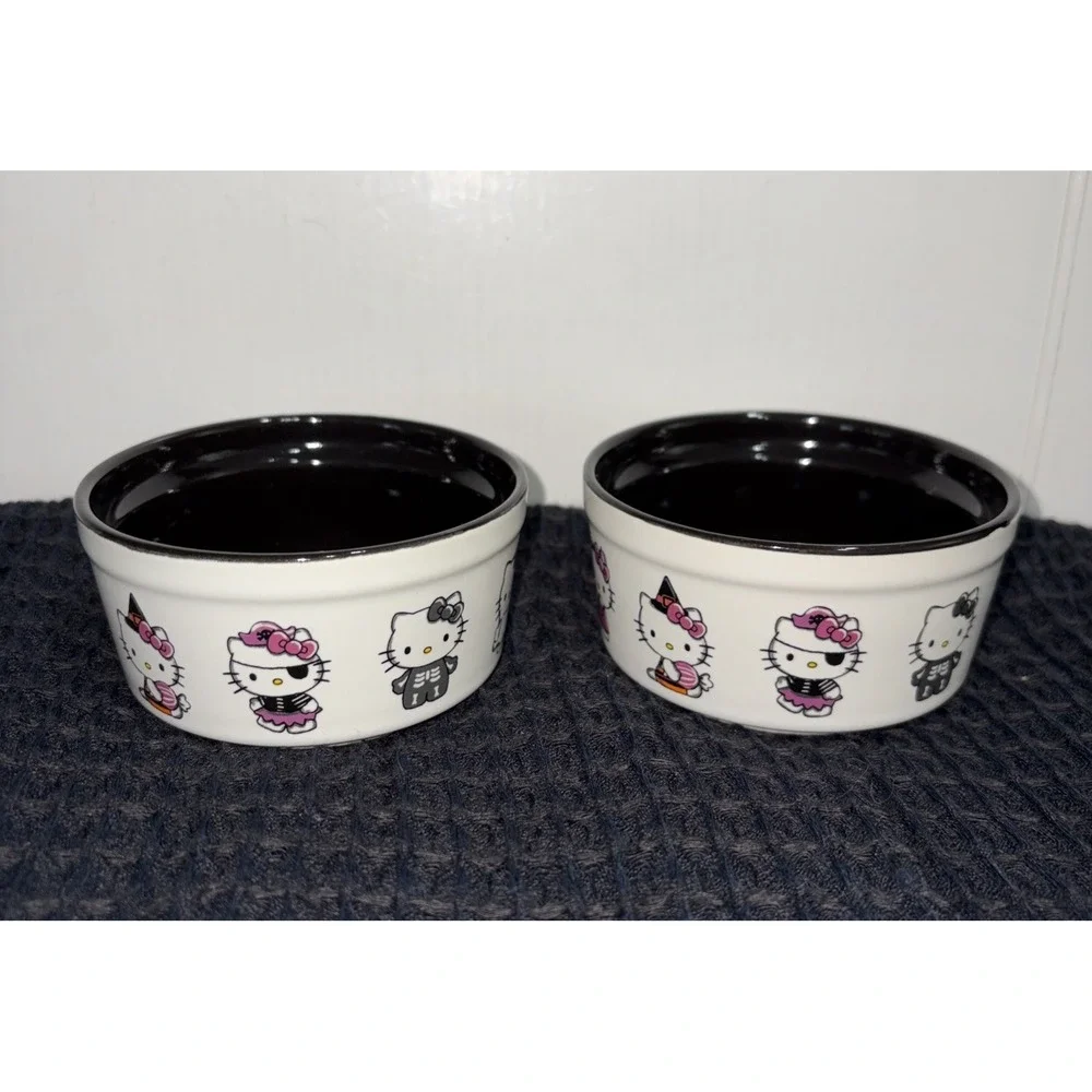 Sanrio Hello Kitty Ceramic Ramekins Bowls Set of 2 White Black Interior 4
